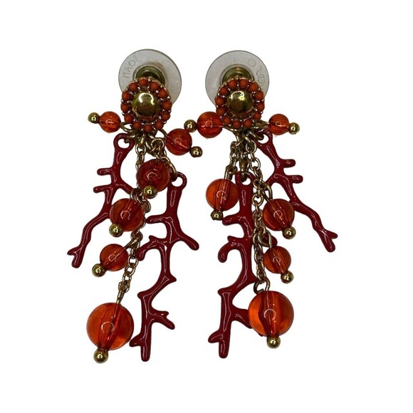 Joan Rivers Enamel Faux Coral Branch Beaded Dangle Post Earrings Red - Picture 7 of 7